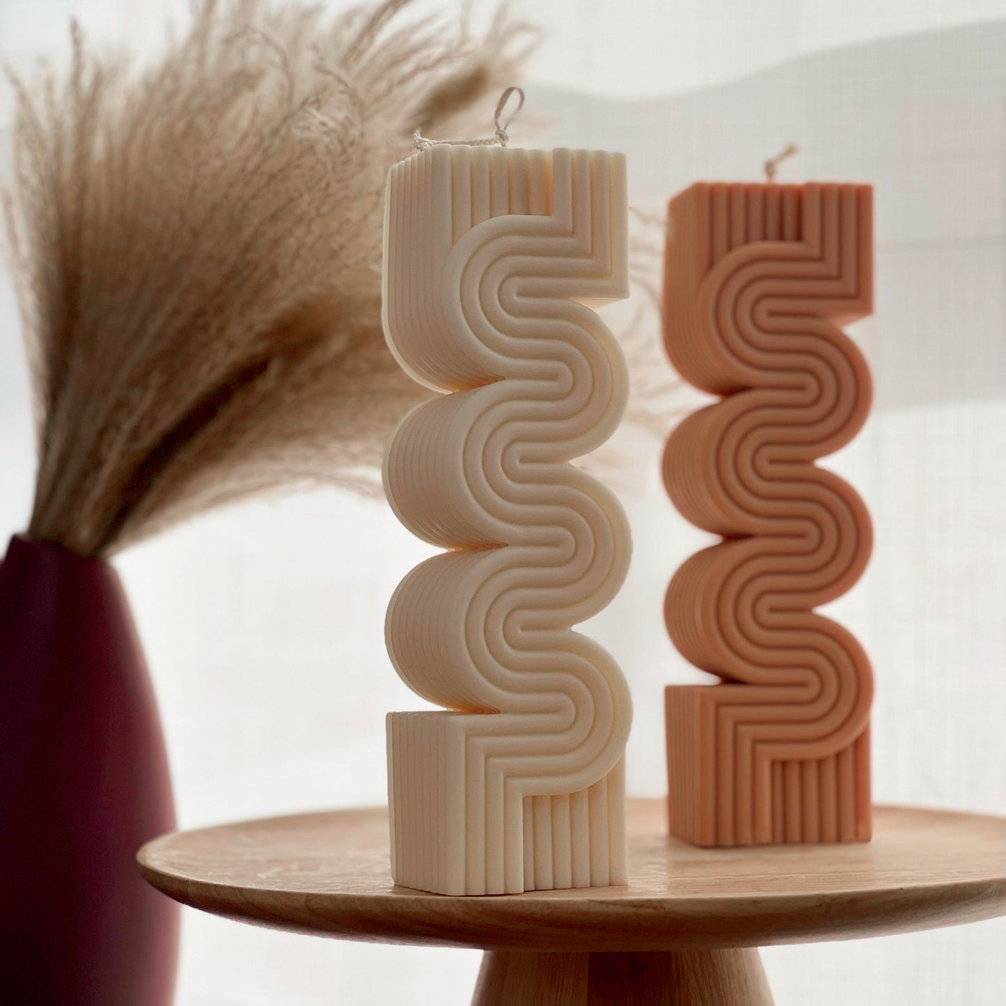 Huge Aesthetic Ribbed Pillar Candle