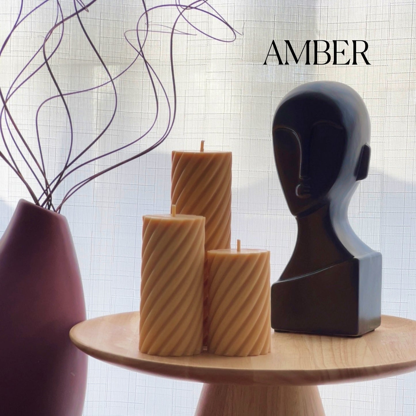 Ribbed Swirl Pillar Candle Set