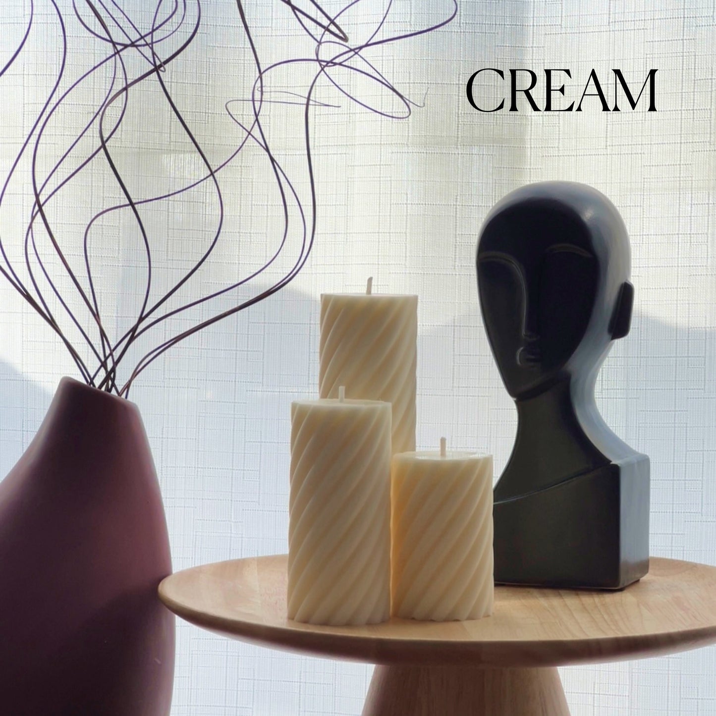 Ribbed Swirl Pillar Candle Set