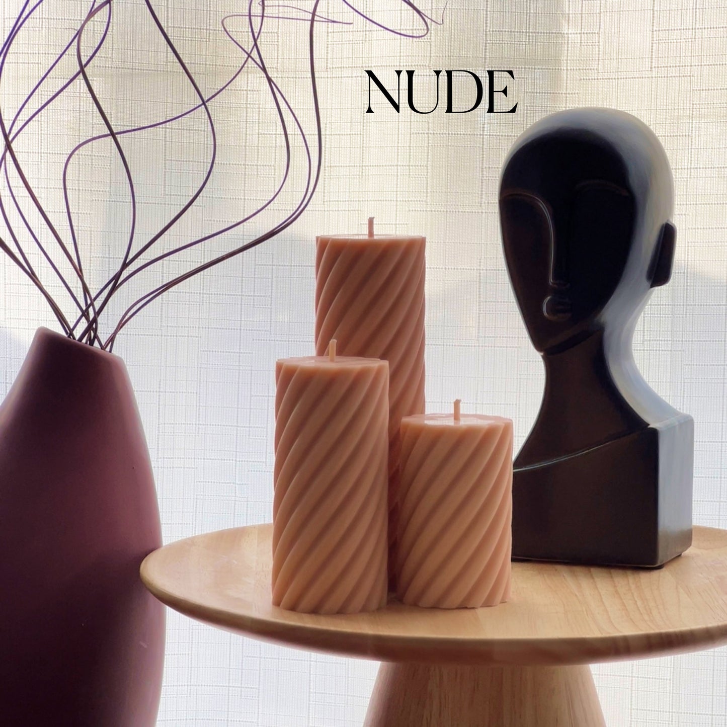 Ribbed Swirl Pillar Candle Set