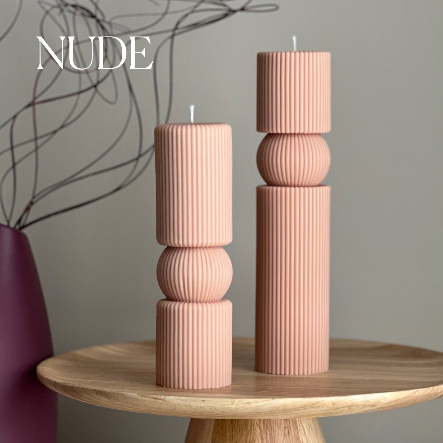 Roman Ribbed Tall Pillar Candle Set