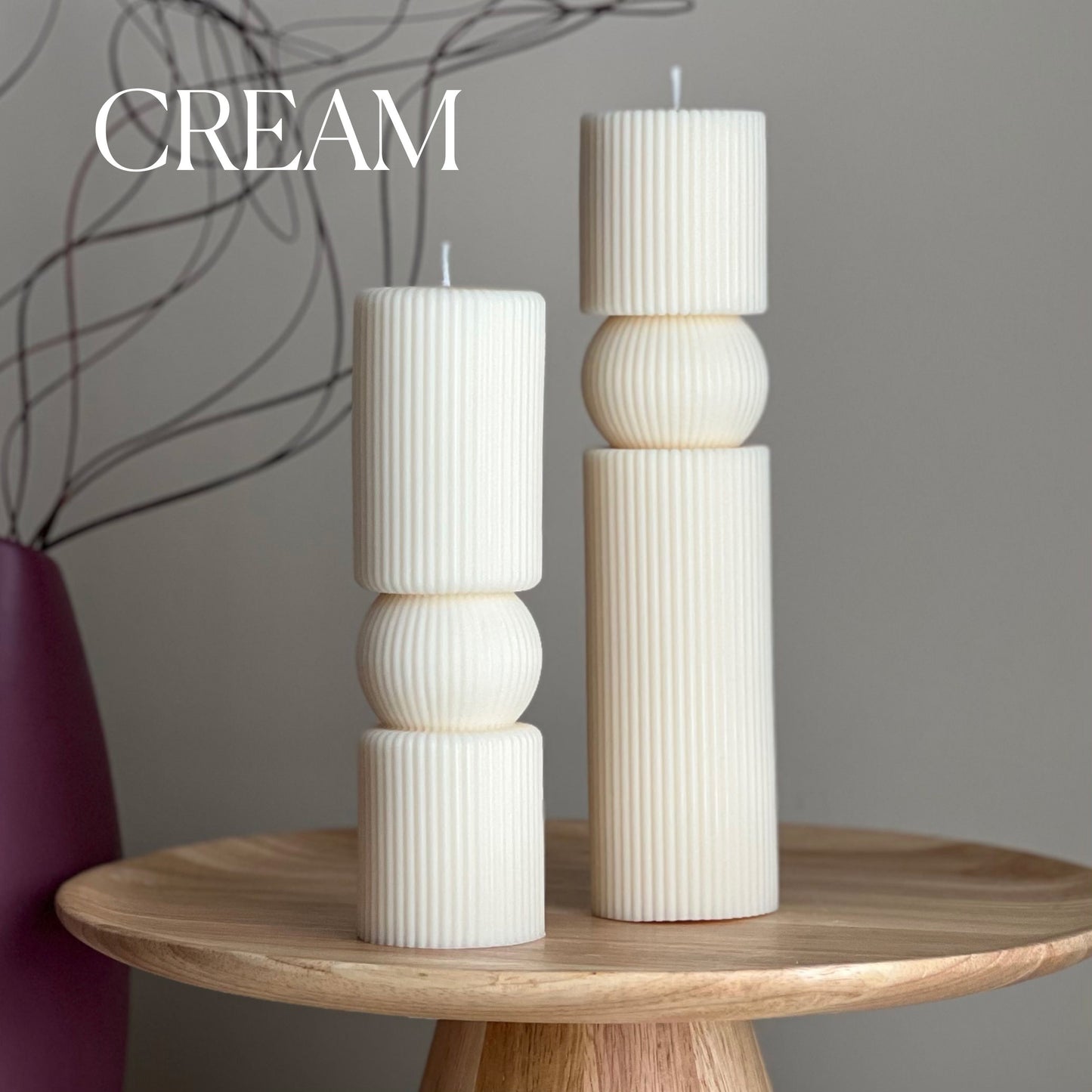 Roman Ribbed Tall Pillar Candle Set