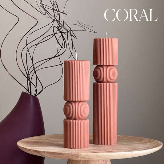 Roman Ribbed Tall Pillar Candle Set