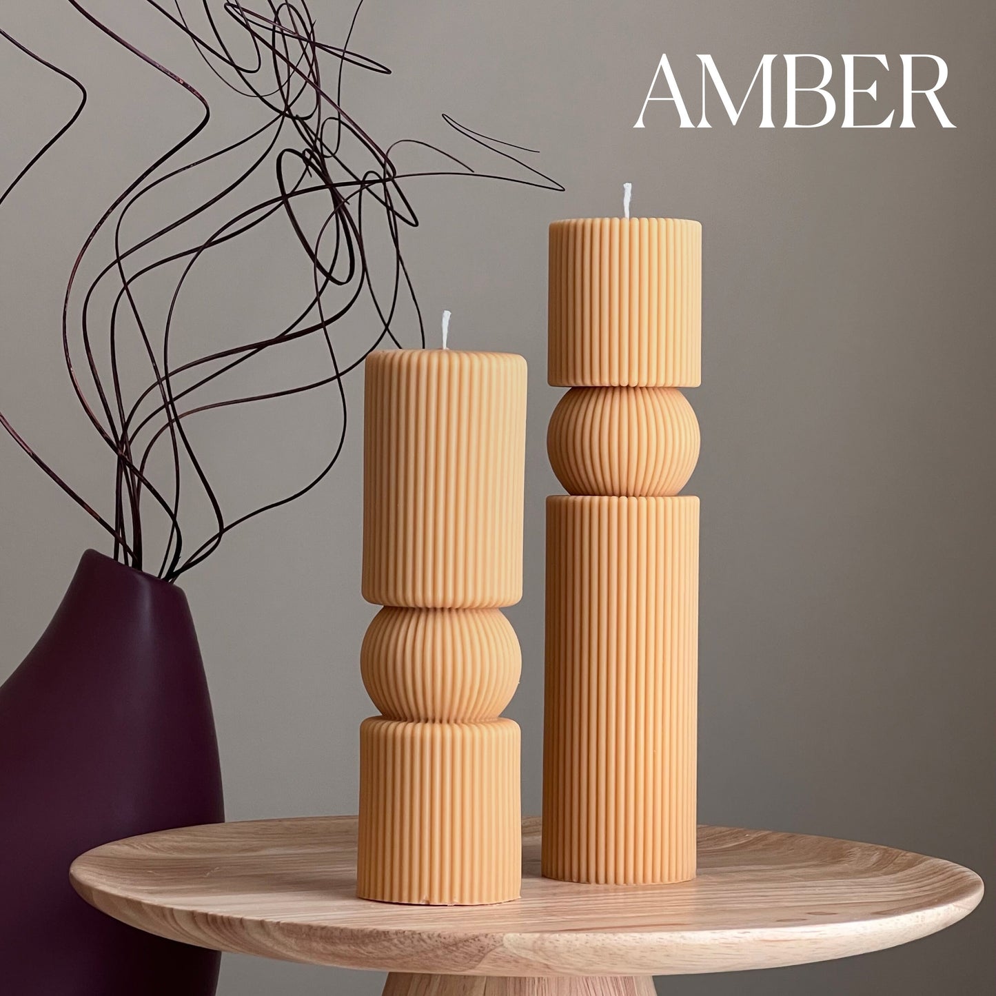 Roman Ribbed Tall Pillar Candle Set