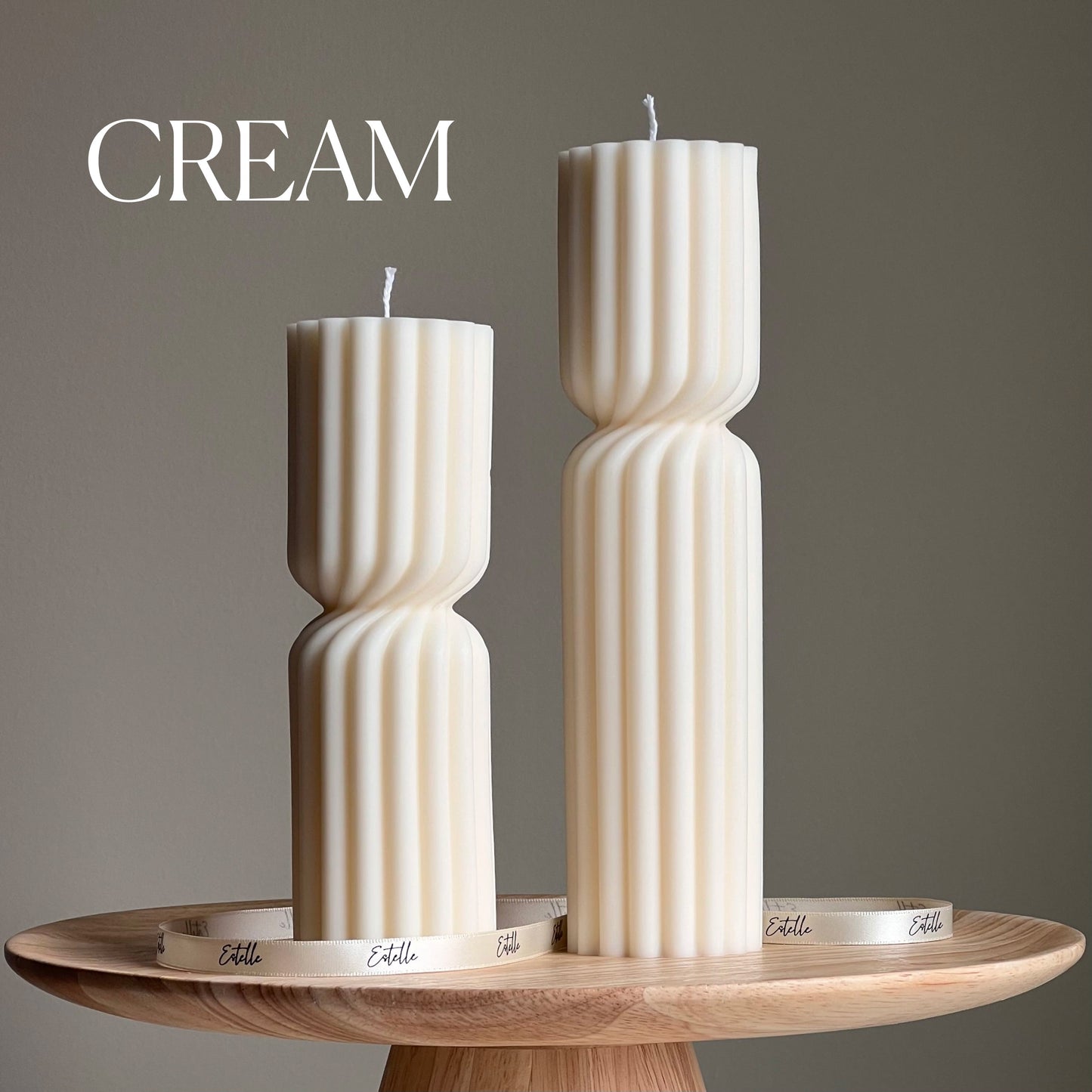Set of 2 Ribbed Hourglass Pillar Candles