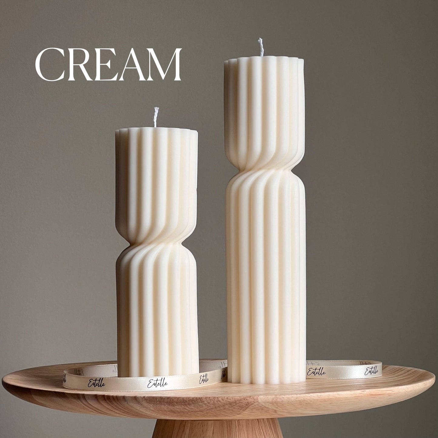 Small Ribbed Hourglass Pillar Candle| Sculptural Candle| Aesthetic Table Decor| Column Ribbed Candle| Minimalist Decor| Housewarming Gift