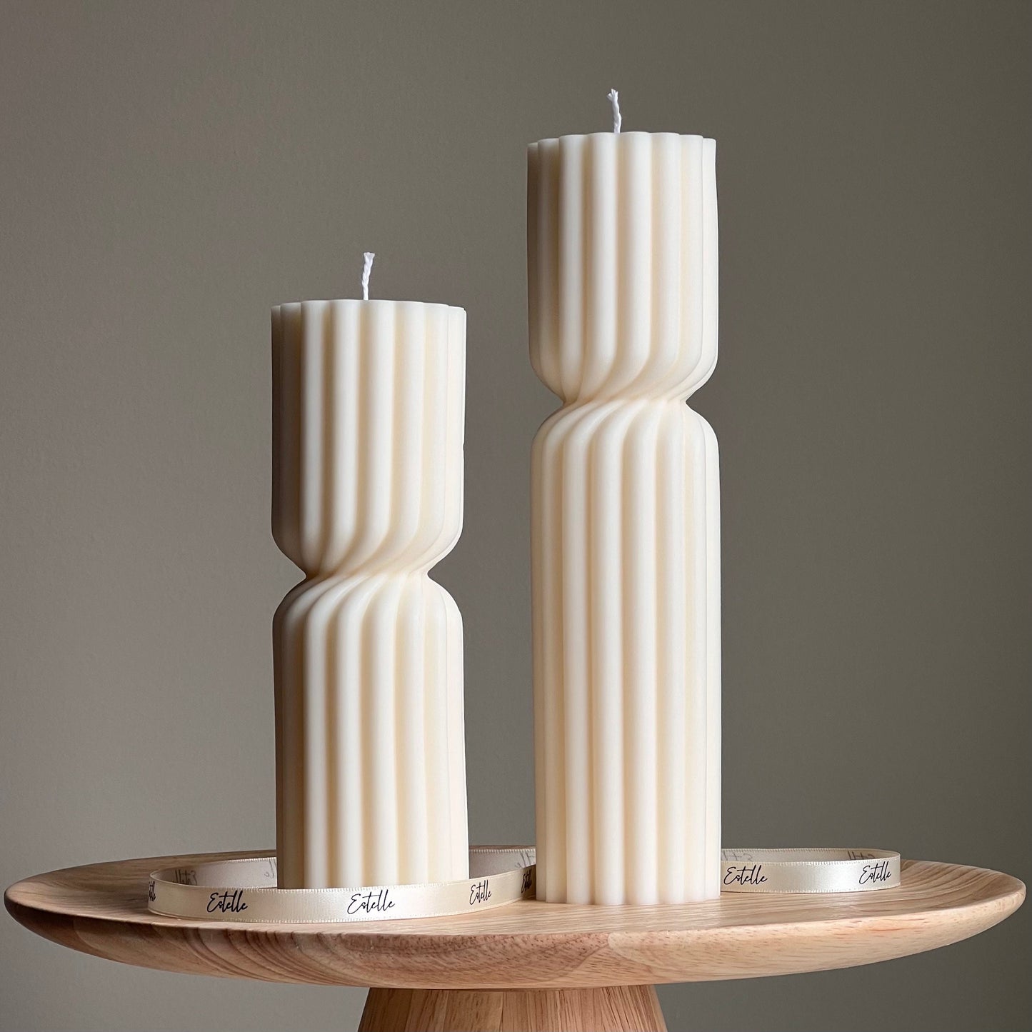 Small Ribbed Hourglass Pillar Candle| Sculptural Candle| Aesthetic Table Decor| Column Ribbed Candle| Minimalist Decor| Housewarming Gift