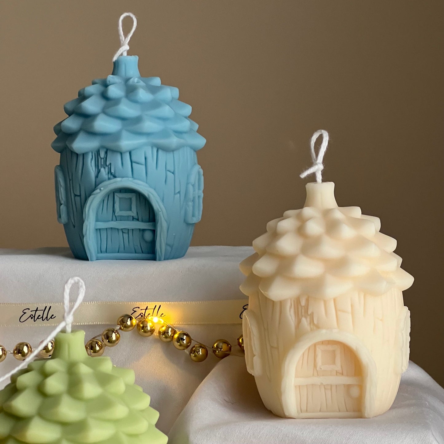 Pine Cone Christmas House Candle