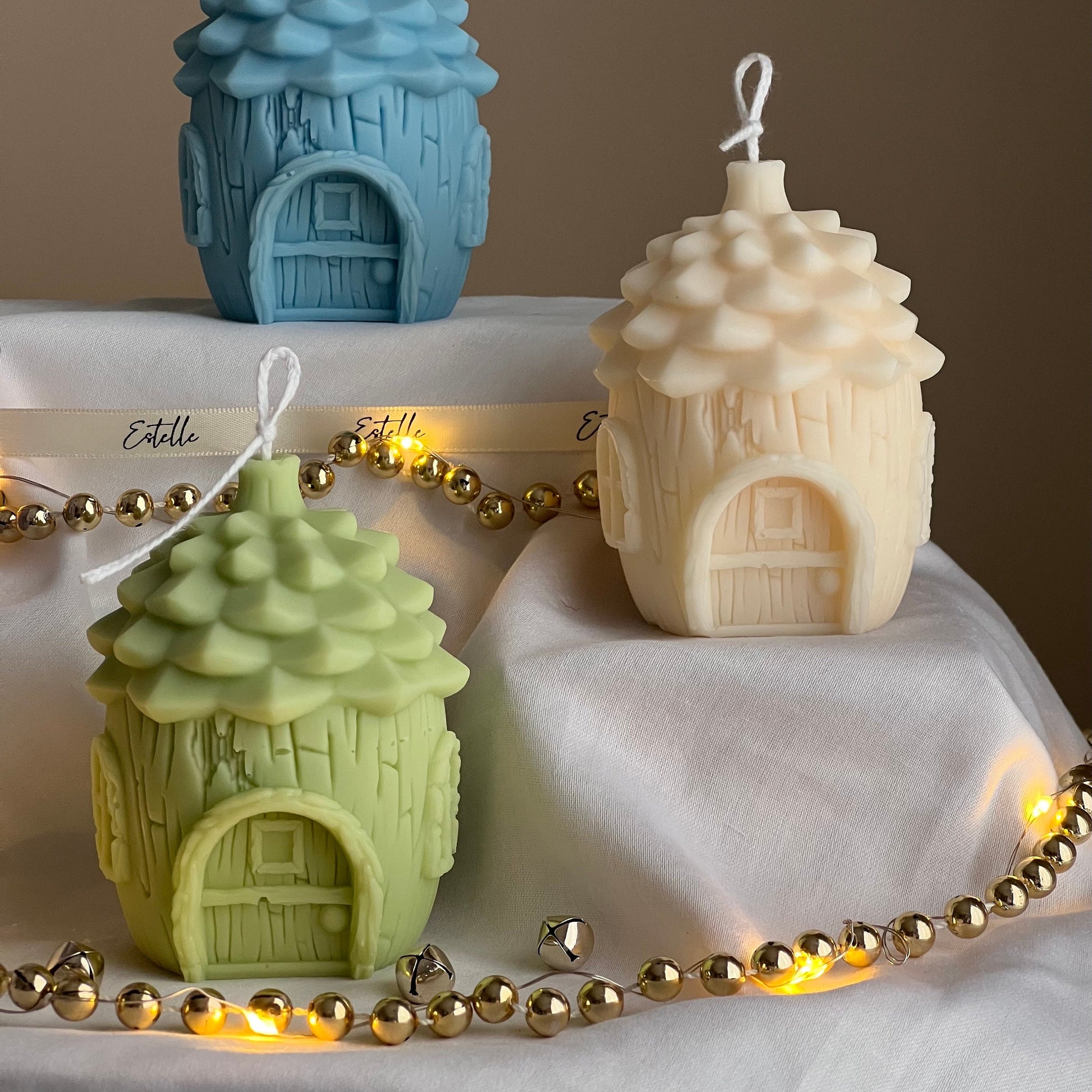 Pine Cone Christmas House Candle