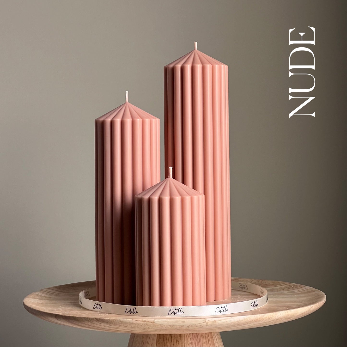 Huge Ribbed Peak Pillar Candle Trio
