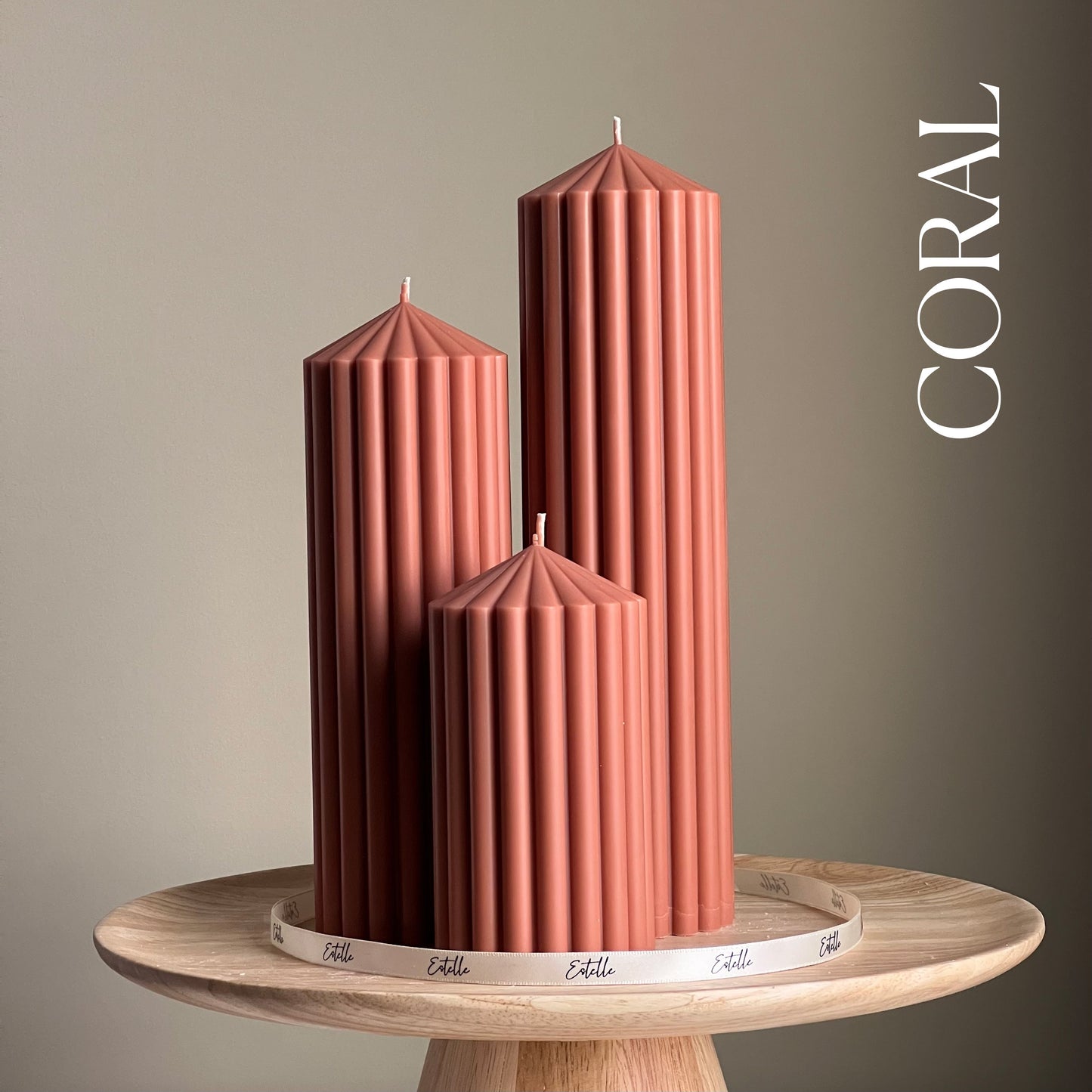 Huge Ribbed Peak Pillar Candle Trio