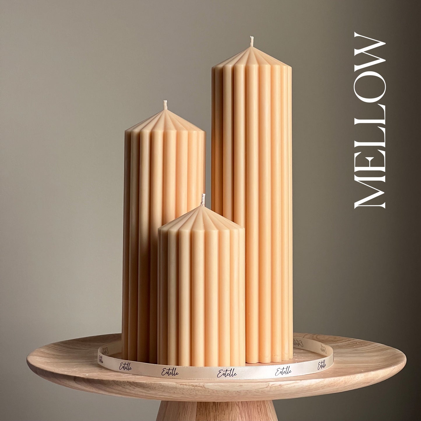 Huge Ribbed Peak Pillar Candle Trio