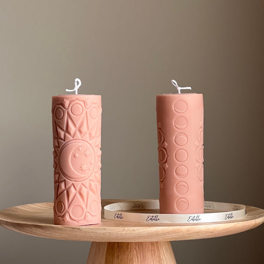 Moon Mandala Pillar Candle | Handmade Soy Wax Decorative Candle