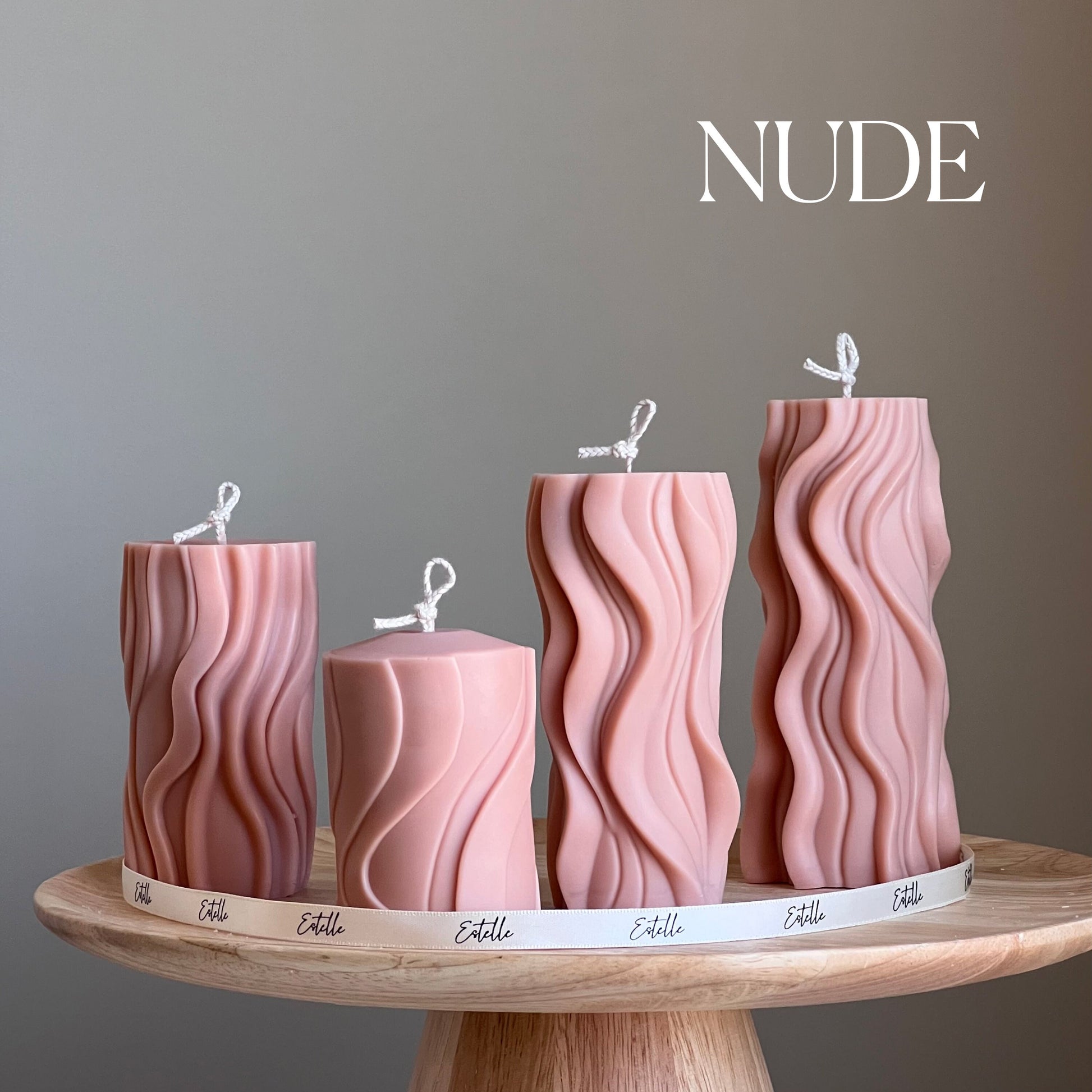 Ribbed Wavy Pillar Candle Set