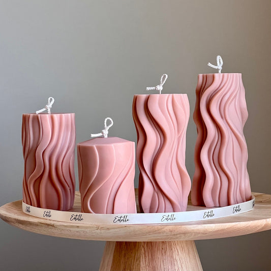 Ribbed Wavy Pillar Candle Set