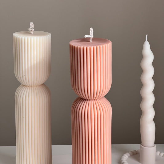 Ribbed Hourglass Pillar Candle