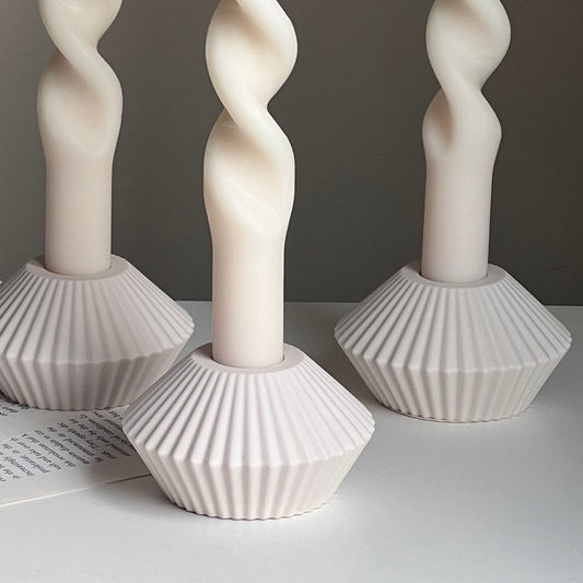 Ribbed Jesmonite Taper Candle Holder: Minimalist Table Decor