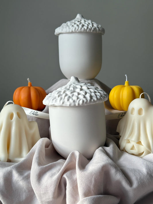 Acorn Jar Soy Wax Candle: Handmade Jesmonite Vessel, Autumn Scent