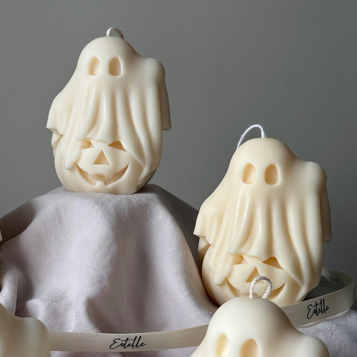 Cute Halloween Ghost With Pumpkin Candle