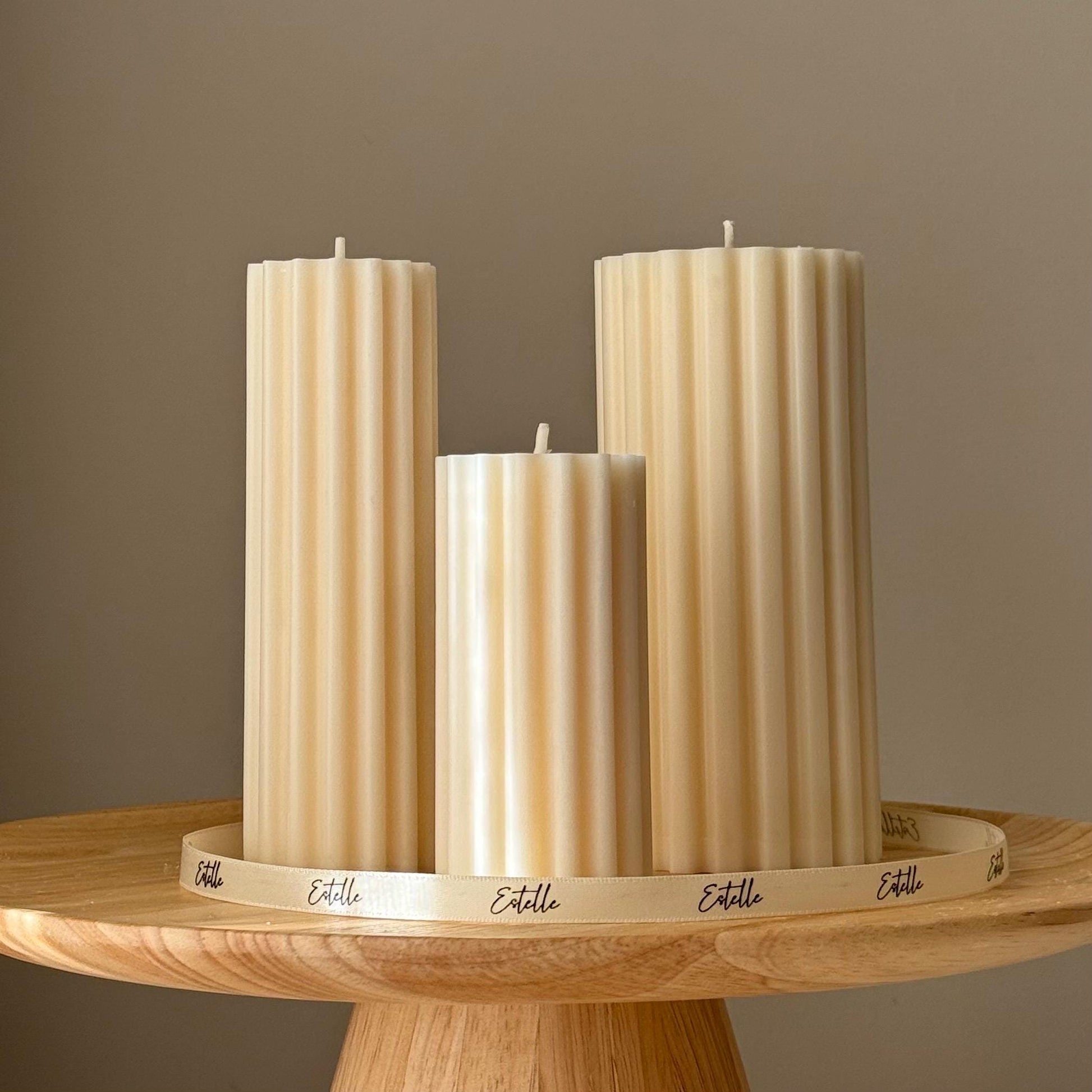 Ribbed Pillar Candle Trio