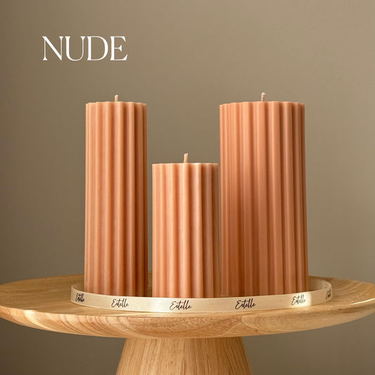 Ribbed Pillar Candle Trio