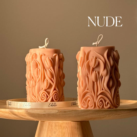 Handmade Tulip Soy Wax Pillar Candle: Home Decor Gift