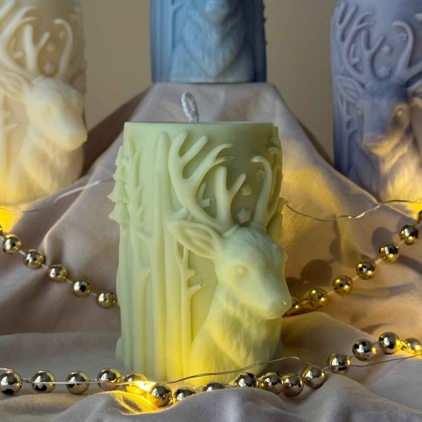 Christmas Reindeer Pillar Candle | Handmade Gift | Elk Soy Candle| Christmas Decor| Hand Poured Sculptural Candle| Ornaments| Christmas Gift