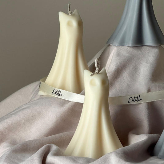 Handmade Cat Ghost Candle: Spooky Halloween Decor, Soy Wax