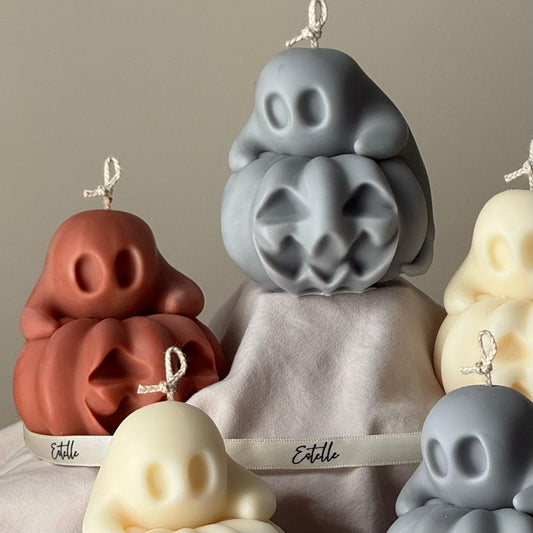 Handmade Spooky Pumpkin Ghost Candle: Halloween Soy Wax Decor