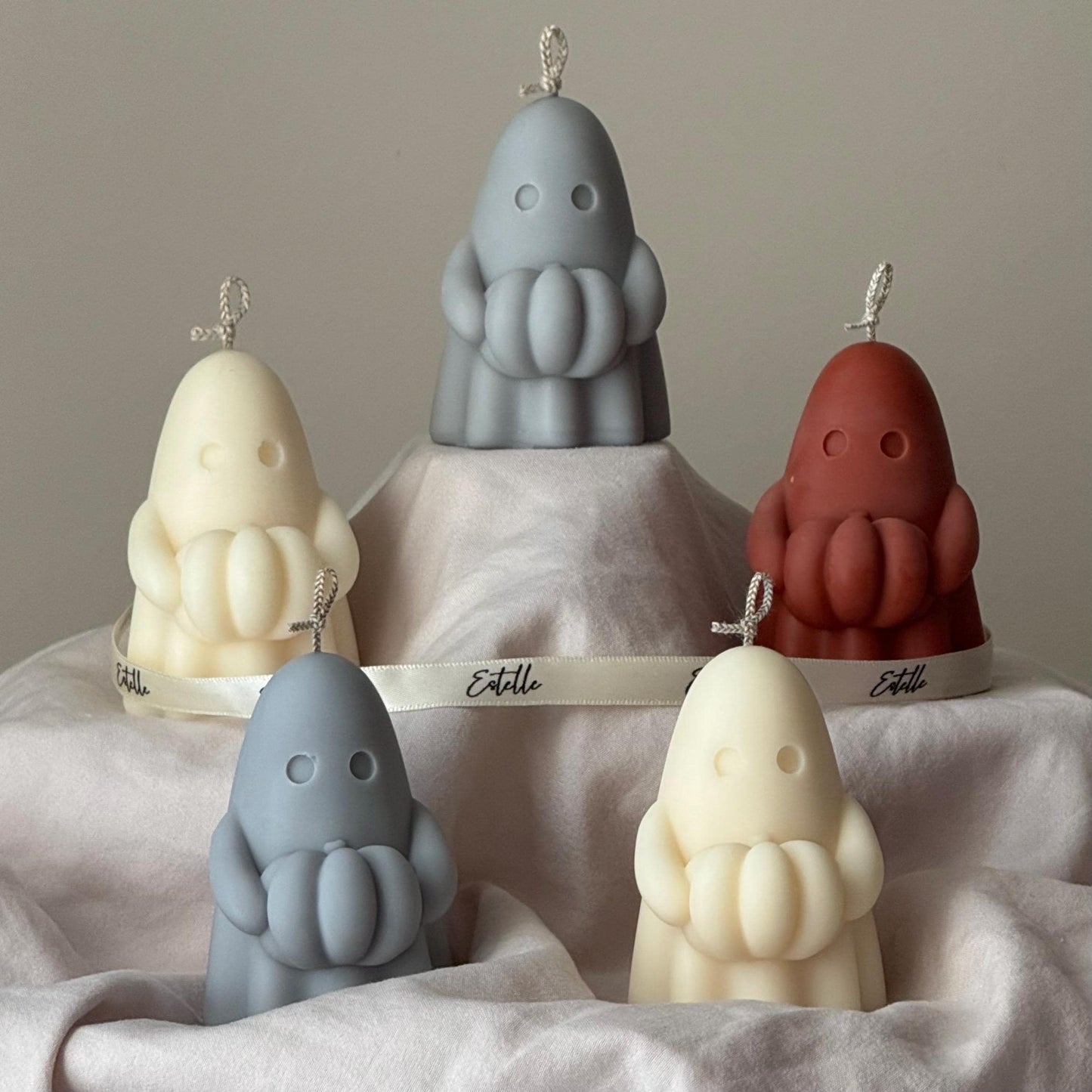 Handmade Spooky Holding Pumpkin Ghost Candle: Halloween Soy Wax Decor
