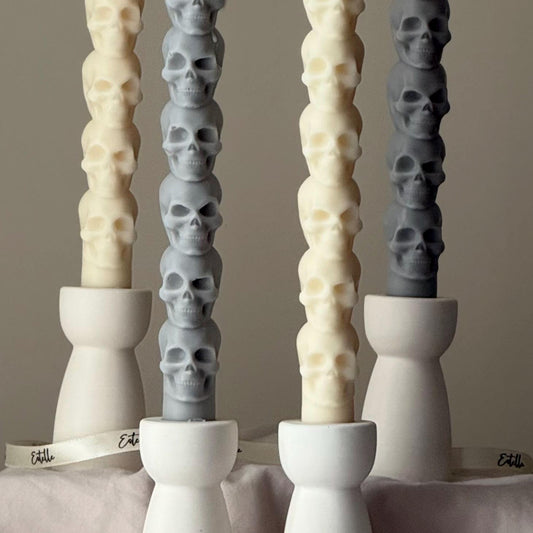 Hand Poured Soy Wax Skull Taper Candle: Halloween Decor