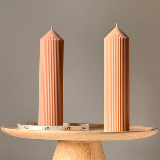 Greko Ribbed Peak Soy Wax Candle: Ribbed Pillar, Decorative Taper