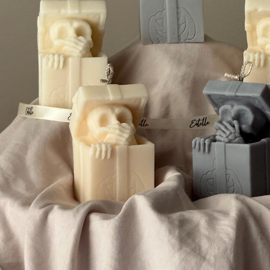 Skull in Gift Box Candle| Halloween Sculptural Soy Wax Decor
