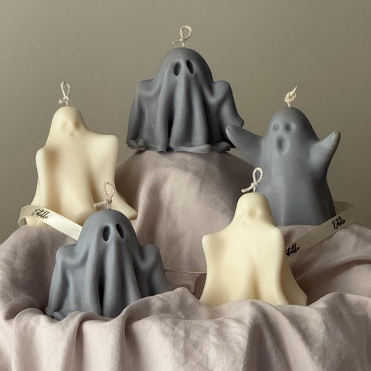 Handmade Ash Halloween Ghost Candle: Sculptural Soy Wax Decor