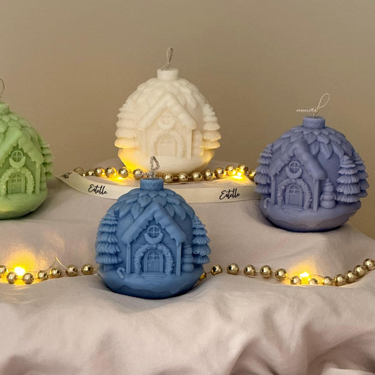 Handmade Snowy Cottage Candle: Sculptural Christmas Decor Gift