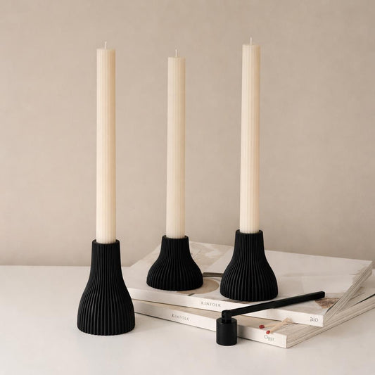 Ribbed Round Candlestick Holder: Minimalist Table Decor