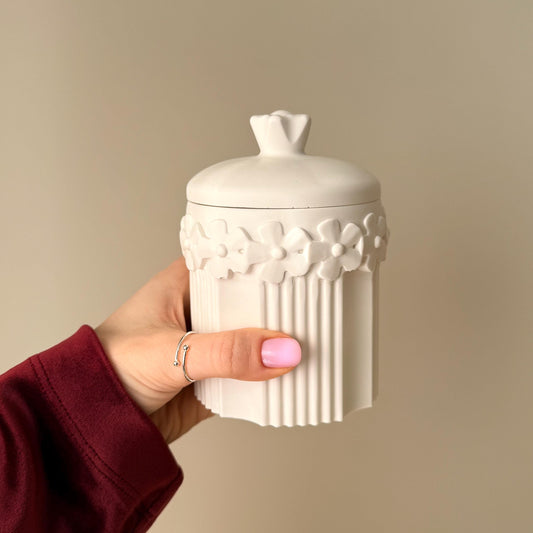 Wild Bloom Jar Soy Wax Candle with Lid : Large Jesmonite Vessel Scented Wood Wick