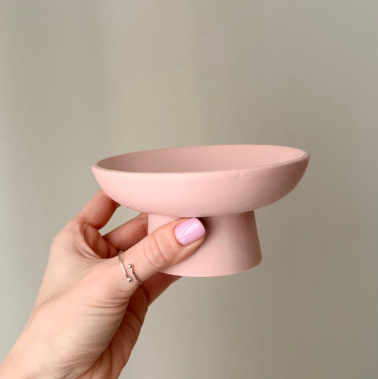 Jesmonite Pedestal Bowl: Minimalist Scandi Jewelry Dish, Architectural Decorative Trinket Tray