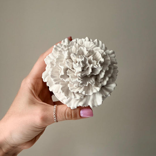 Carnation Flower Soy Wax Candle in Jesmonite Jar: Handmade Scented Candle