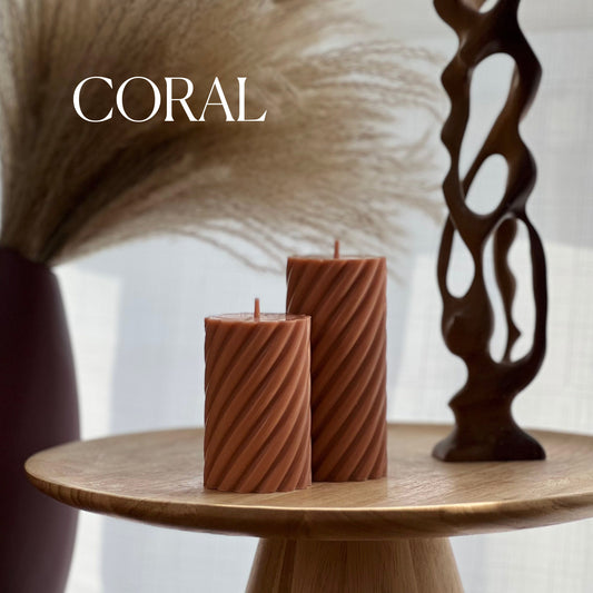 Spiral Ribbed Pillar Candle Set | Soy Wax Candle | Decorative Candle | Aesthetic Candle | Shaped Candle | Unscented Candles| Unique Candle