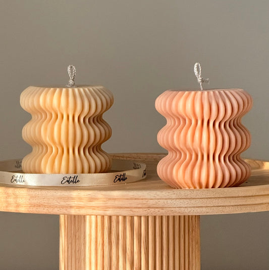 Irregular Ribbed Soy Pillar Candle: Handmade Home Decor