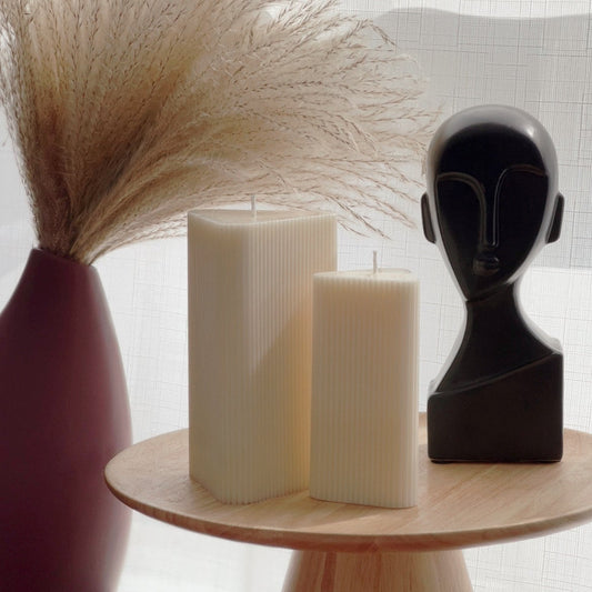 Ribbed Triangular Pillar Candle Set
