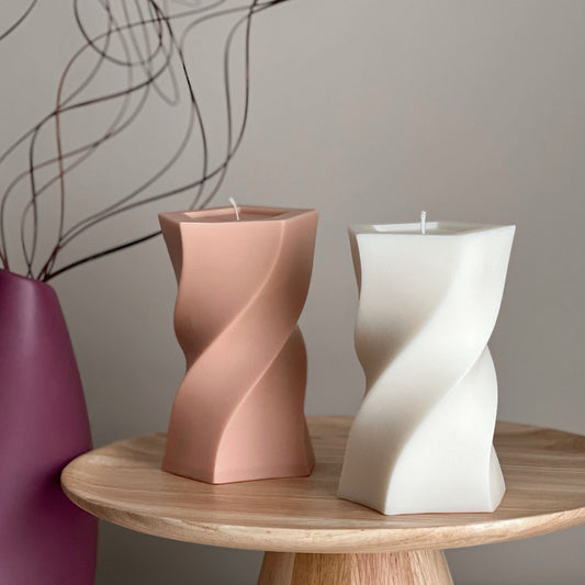 Wavy Pillar Soy Wax Candle: Unique Home Decor