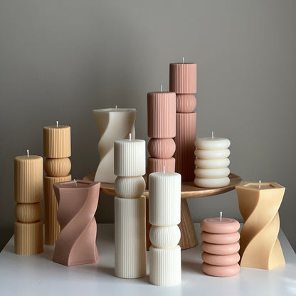 Roman Ribbed Soy Wax Candle Set | Tall Pillar, Home Decor