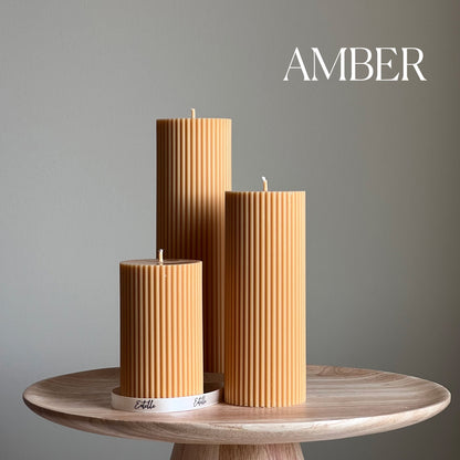 Handmade Ribbed Soy Wax Pillar Candle | Home Decor