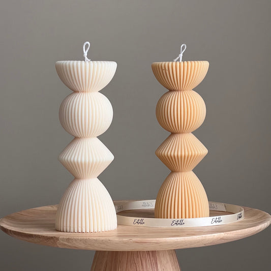 Ribbed Geometric Pillar Candle