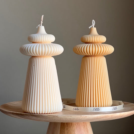Large Ribbed Pillar Candle