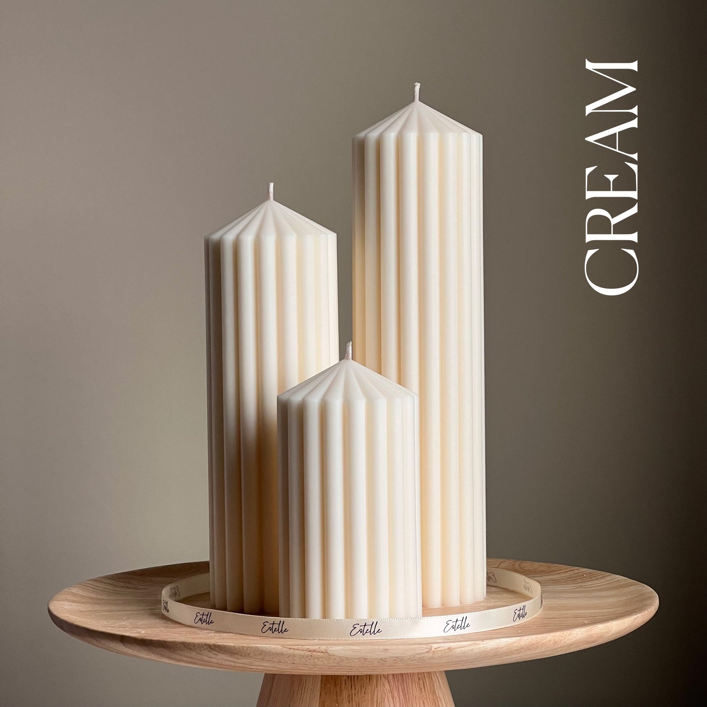 Huge Ribbed Peak Pillar Candle Trio