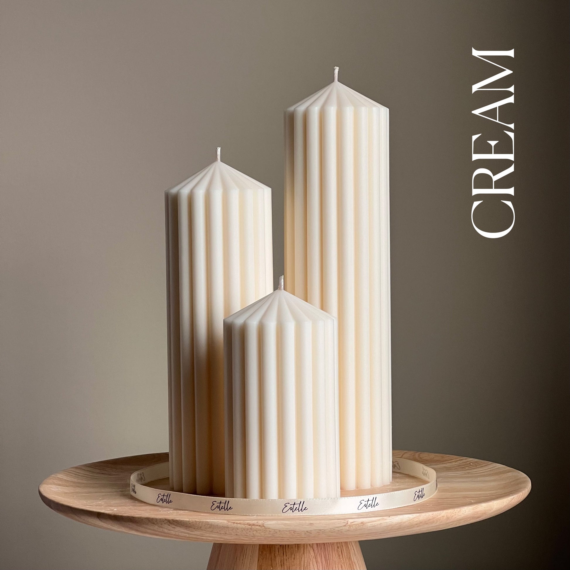 Huge Ribbed Peak Pillar Candle Trio