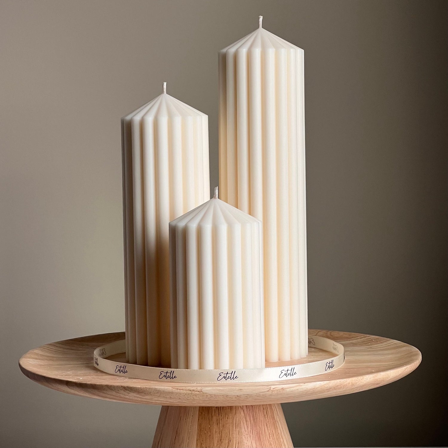 Ribbed Peak Pillar Candle Trio | Vegan Soy Wax, Aesthetic Decor